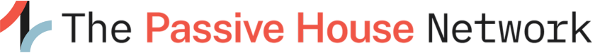 The Passive House Network logo featuring red, blue, and black text with a modern architectural design symbol
